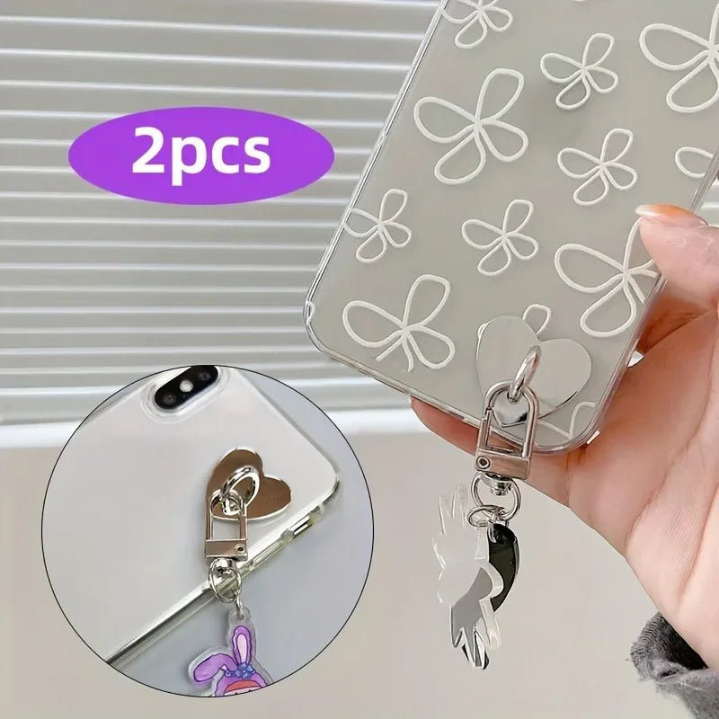 2Pcs Heart-Shaped Metal Phone Charm Holders Self-Adhesive Back Stand Hooks