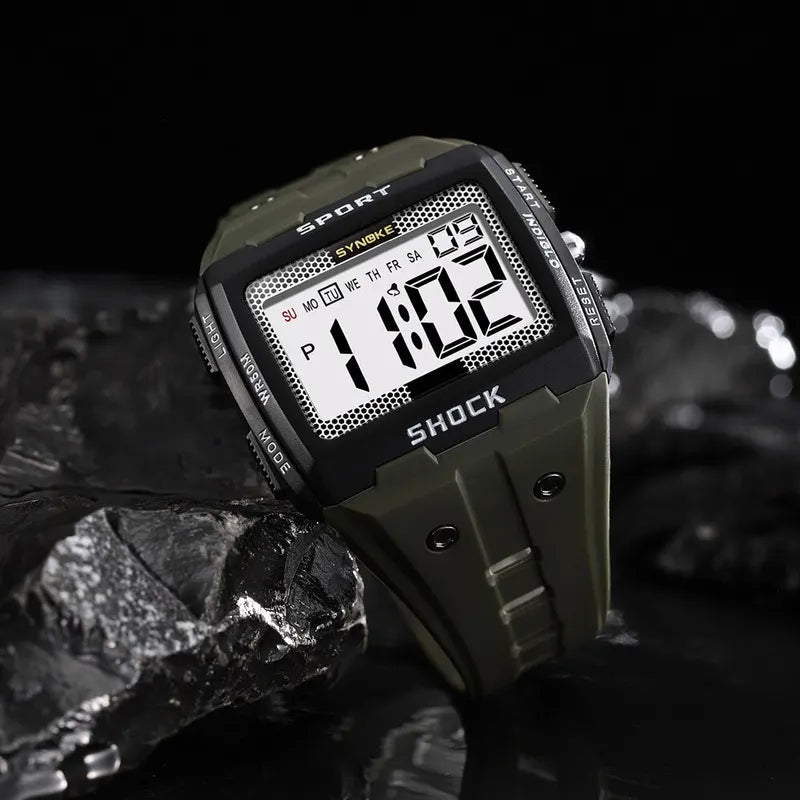 Men's Sports Electronic Waterproof Square Watch with Large Screen for Outdoor Activities