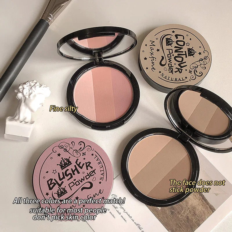 3-in-1 Powder Palette with 3 Vibrant Colors Waterproof Long Lasting Natural Face Makeup