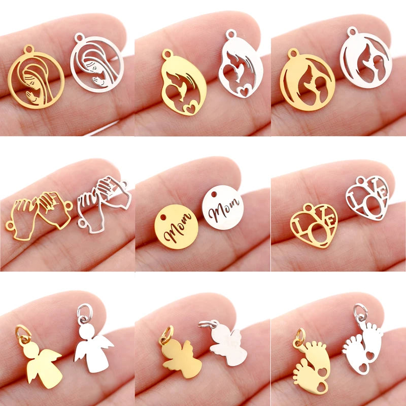 Stainless Steel Baby Foot & Angel Charms Set for DIY Jewelry Making - 5 Pieces