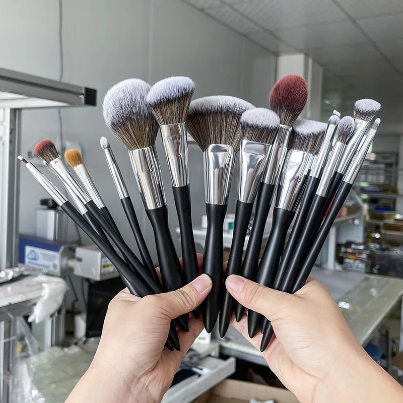 Professional Makeup Brush Set 5 Pcs Black Natural Hair Face Eye Blush Foundation