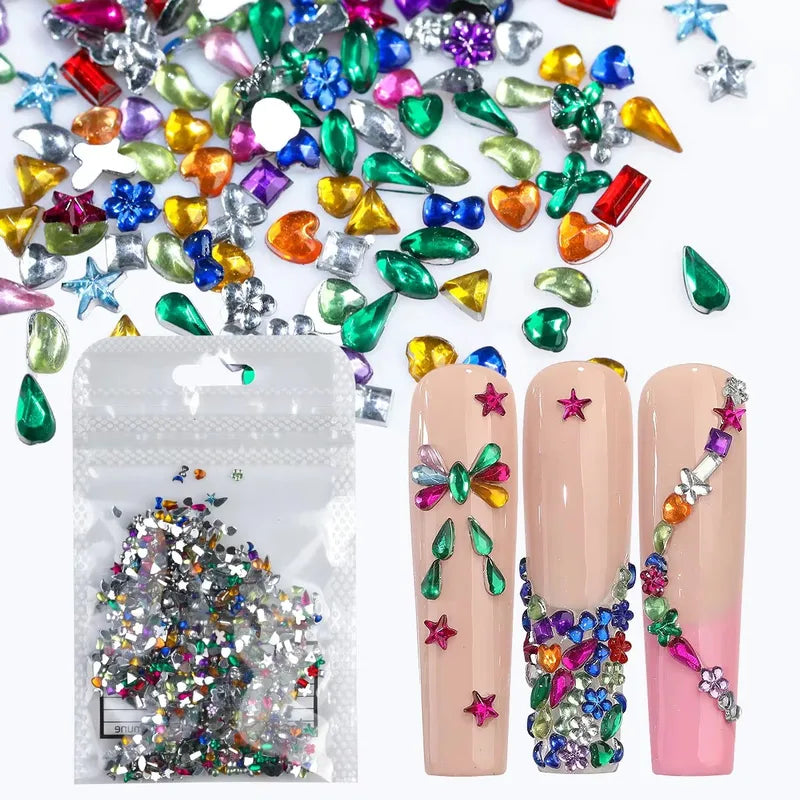 Mini Resin Nail Art Diamonds 1000pcs Irregular Shape Flat Bottomed Gems for Nail Designs