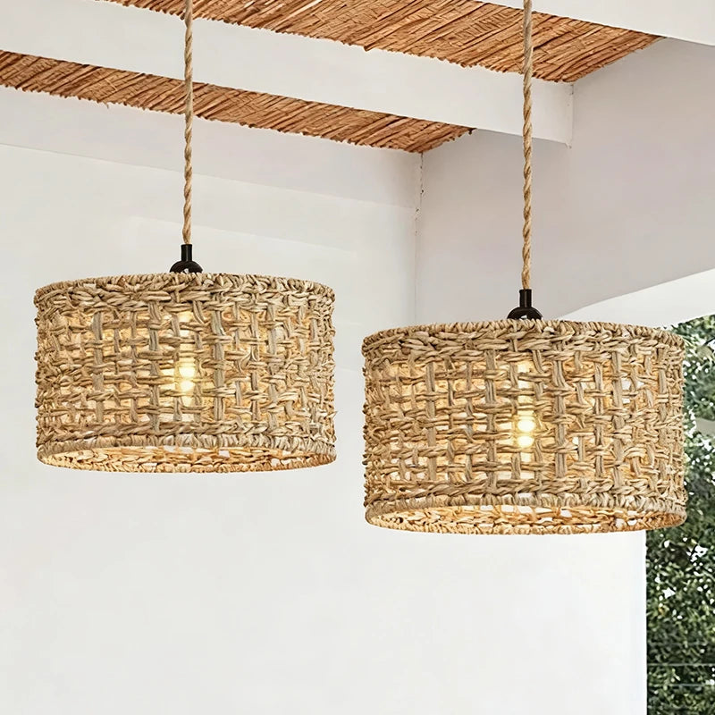 Wicker Rattan Pendant Light Fixture for Kitchen & Living Room Home Decor