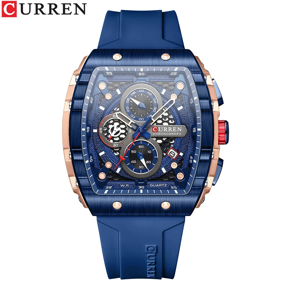 Men's Square Design Waterproof Quartz Sports Watch - Luxury Silicone Strap