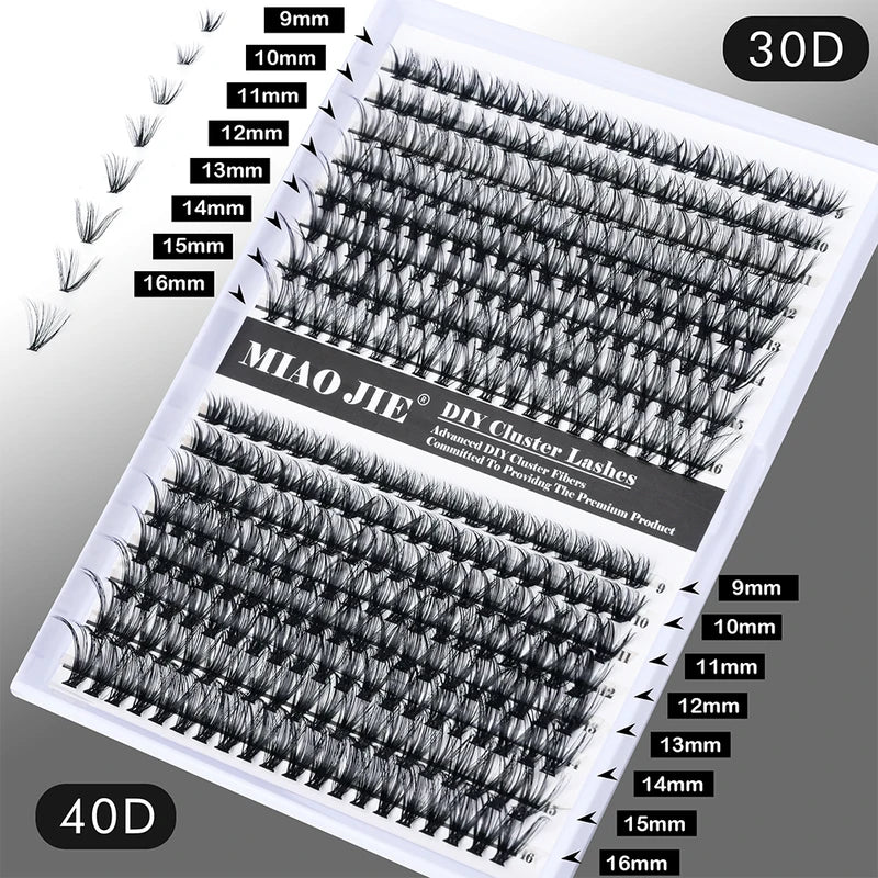 DIY False Eyelash Clusters Kit 30D/40D Wispy Fluffy Lashes with Applicator Tools