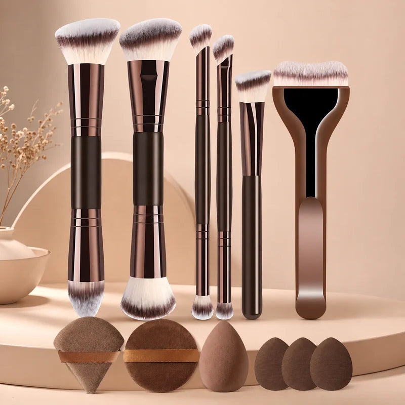 12-Piece Makeup Brush Set with Sponges for Foundation, Powder & Eyeshadow - Versatile & High-Quality