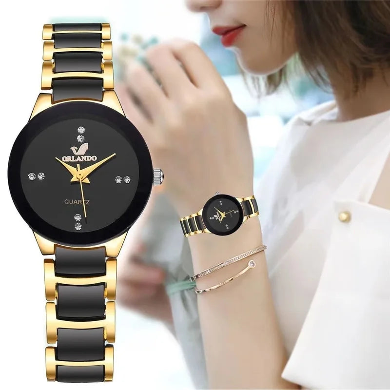 Women's Fashion Quartz Watch with Black Steel Band - Ladies Dress Watch