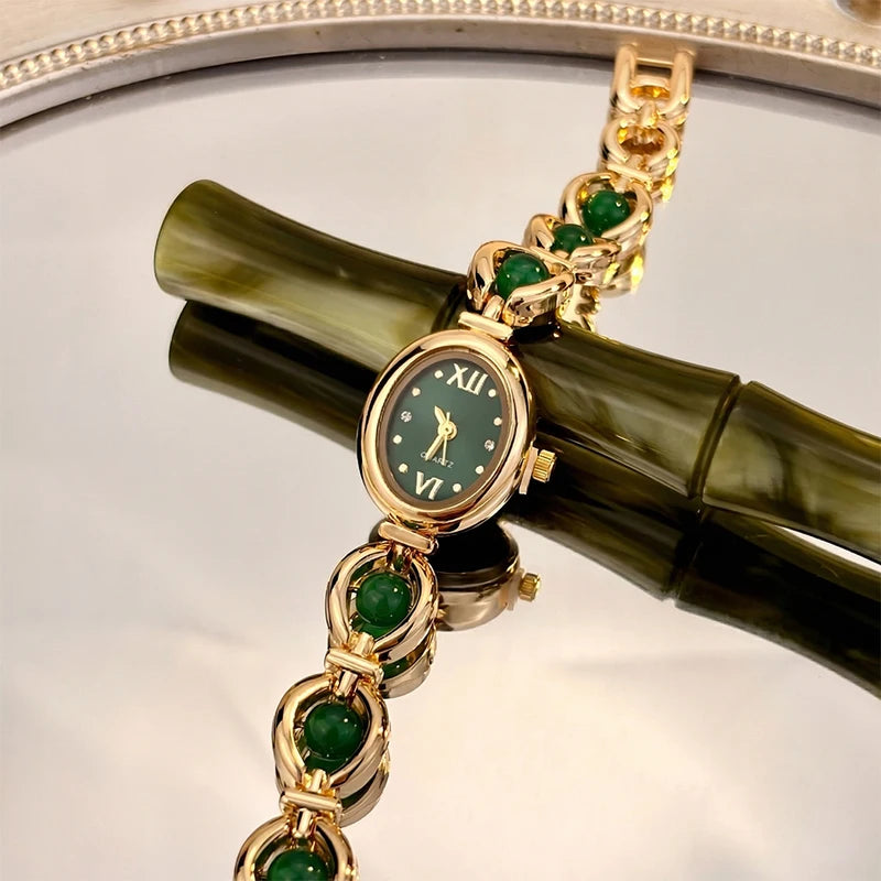 Elegant Oval Women's Wrist Watch with Sparkling Stones, Luxury Style