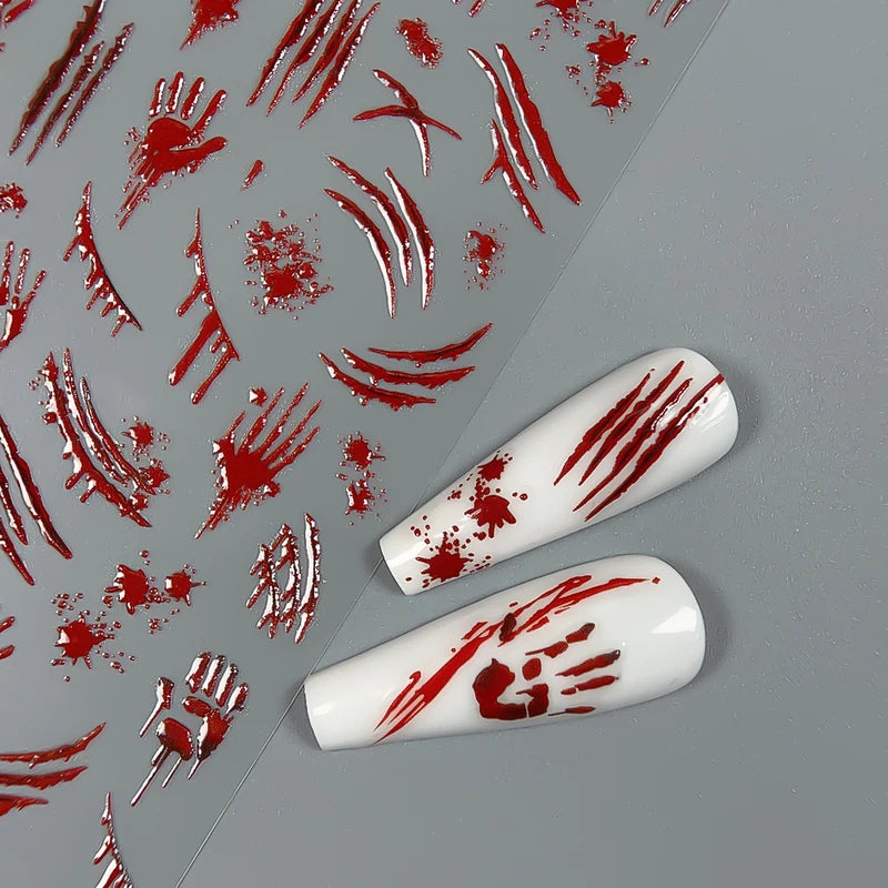 Halloween Bloody Hand Nail Art Stickers - Horror Themed Decorative Decals for Nails
