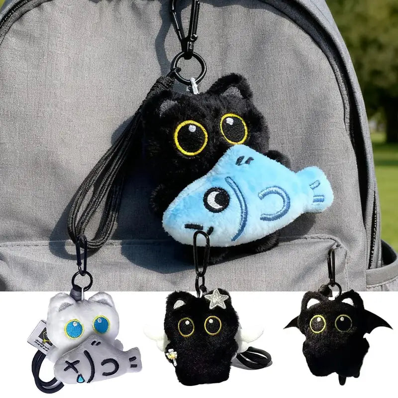 Cute Plush Black Cat Keychain Bag Charm - Kawaii Stuffed Doll Accessory