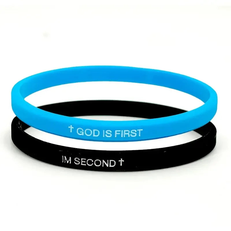 Mens Black White Silicone Bracelets with Cross Symbol - Minimalist Spiritual Wristbands, Durable Gift Set