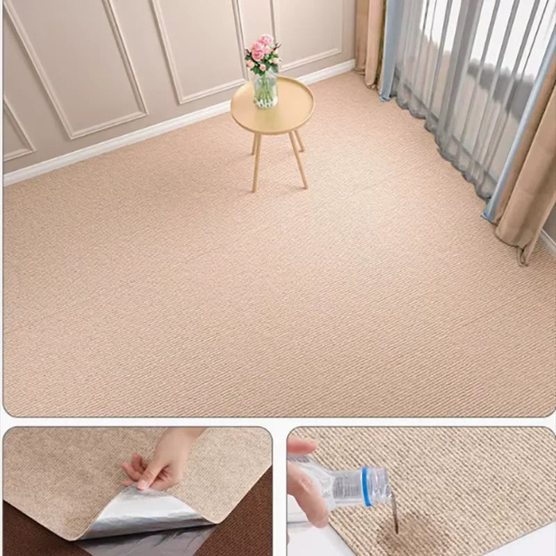 Self-Adhesive Rug for Kitchen and Bedroom 50cm x 2m Solid Color Water-Resistant Carpet