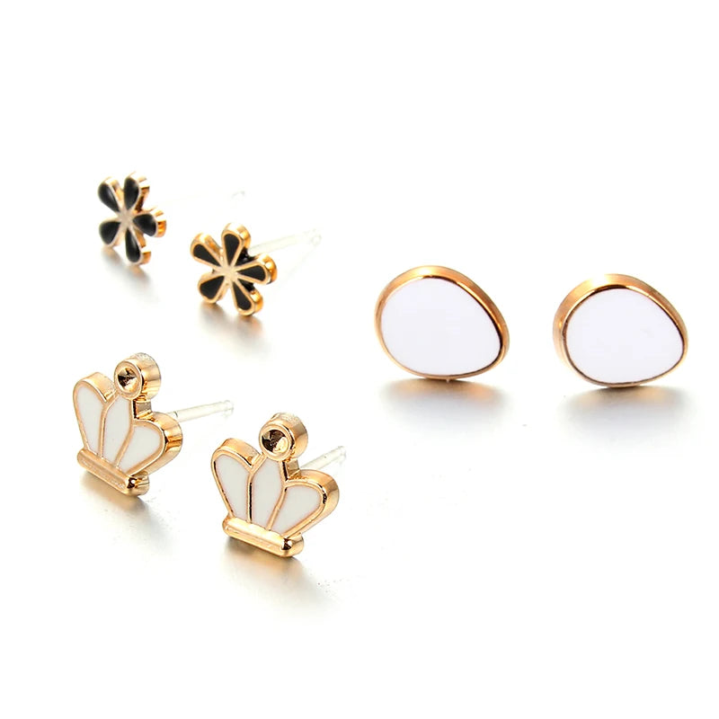 Mixed Style Enamel Animal Geometric Stud Earrings Set for Women Girls