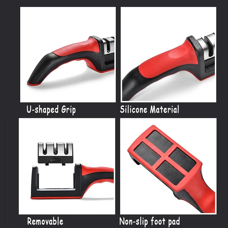 Multi-Function 3-Stage Knife Sharpener with Non-Slip Base Handheld Kitchen Tool