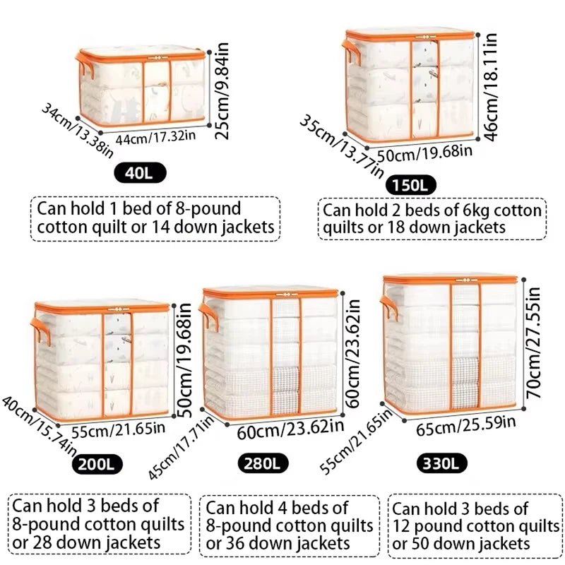 Large Portable Clothing and Quilt Storage Bag with Window - Durable Polyester Organizer