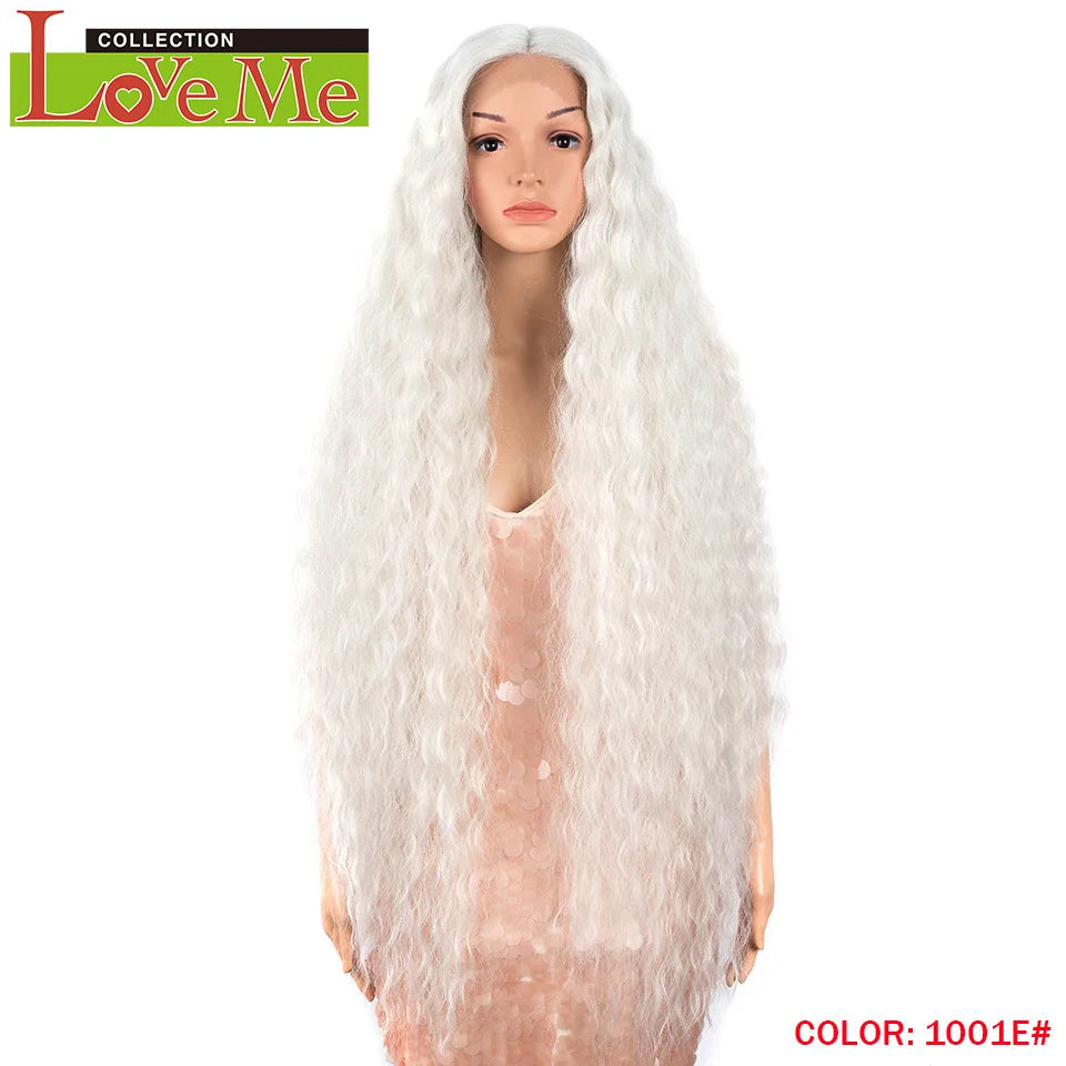 Long Curly Synthetic Lace Wigs 42 Inch Cosplay Blonde Pink Colorful Hair for Women