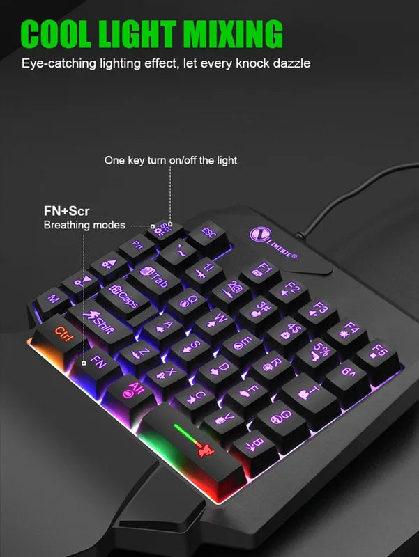 Mechanical One-Handed Light Game Keyboard with Radium Engraving and Support