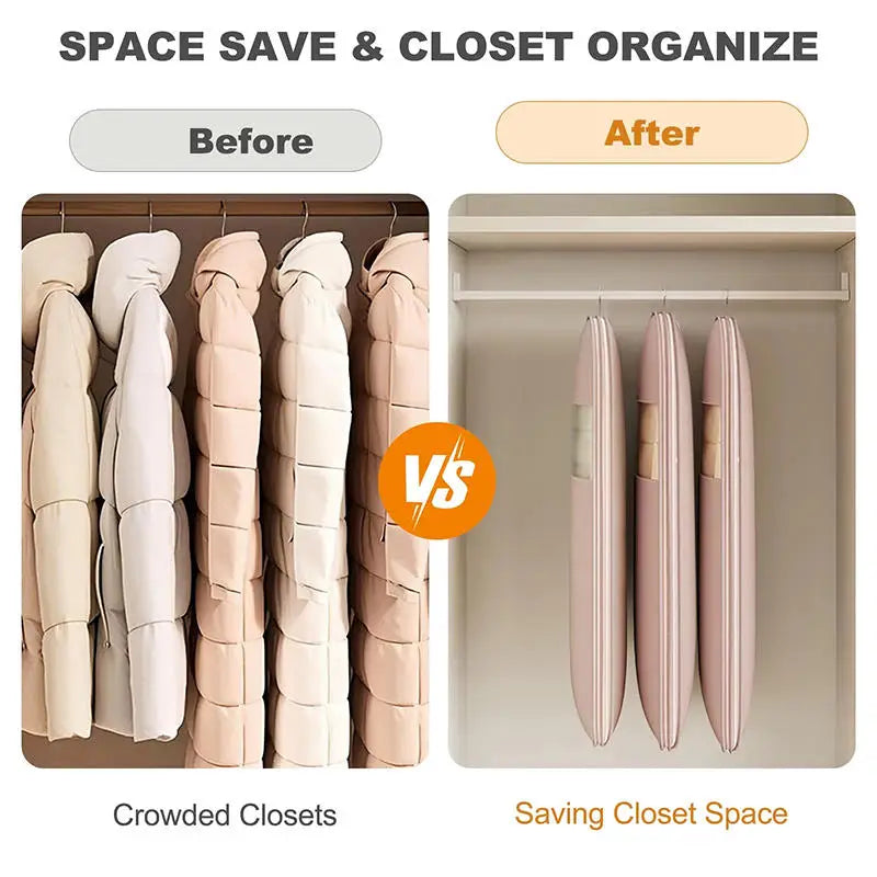 Space Saving Hanging Garment Bag with Self Compression Zipper for Travel and Closet Storage