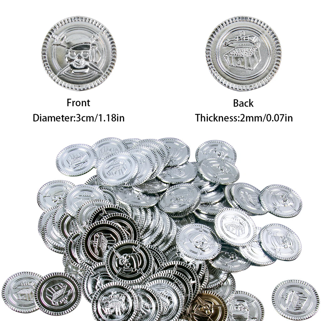Pirate Coins Set for Kids Halloween Party Favors - Plastic Game Coins, 20-60 Pieces