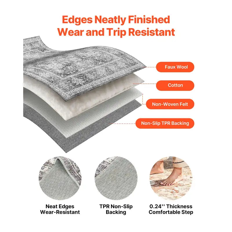 Large Washable Non-Slip Indoor Area Rug - Soft Tear-Resistant Carpet for Bedroom Living Room Kids Office