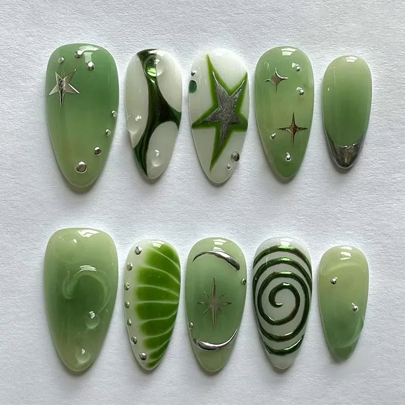 24Pcs Almond Fake Nail Tips with Bow Pearl Design - Press On Full Cover Nails