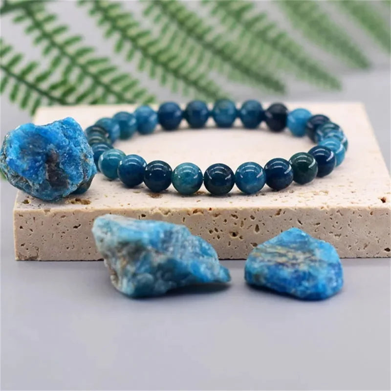 Trendy Blue Apatite Beaded Gemstone Bracelet for Women & Men