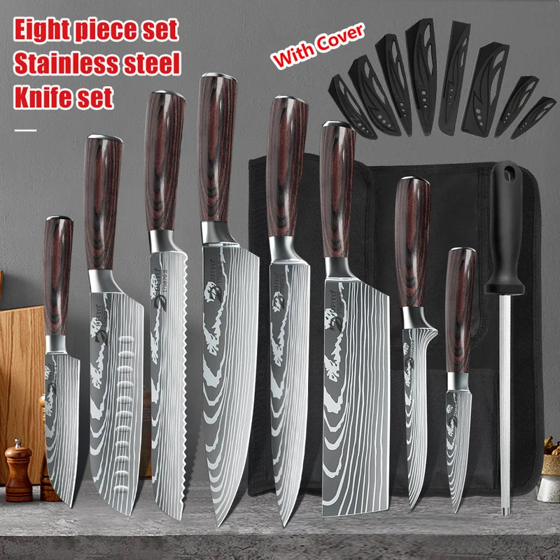 Kitchen Knife Set 7-Piece Stainless Steel Chef, Santoku, Cleaver & Utility Knives