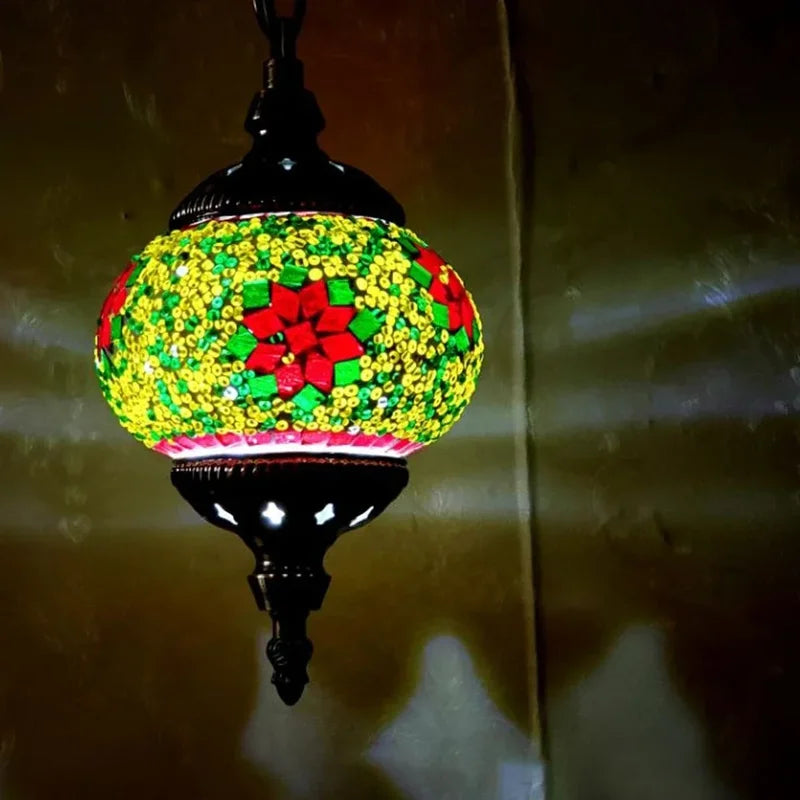 Turkish Moroccan Mosaic Hanging Ceiling Lamp with E27 Socket - Retro Home Decor