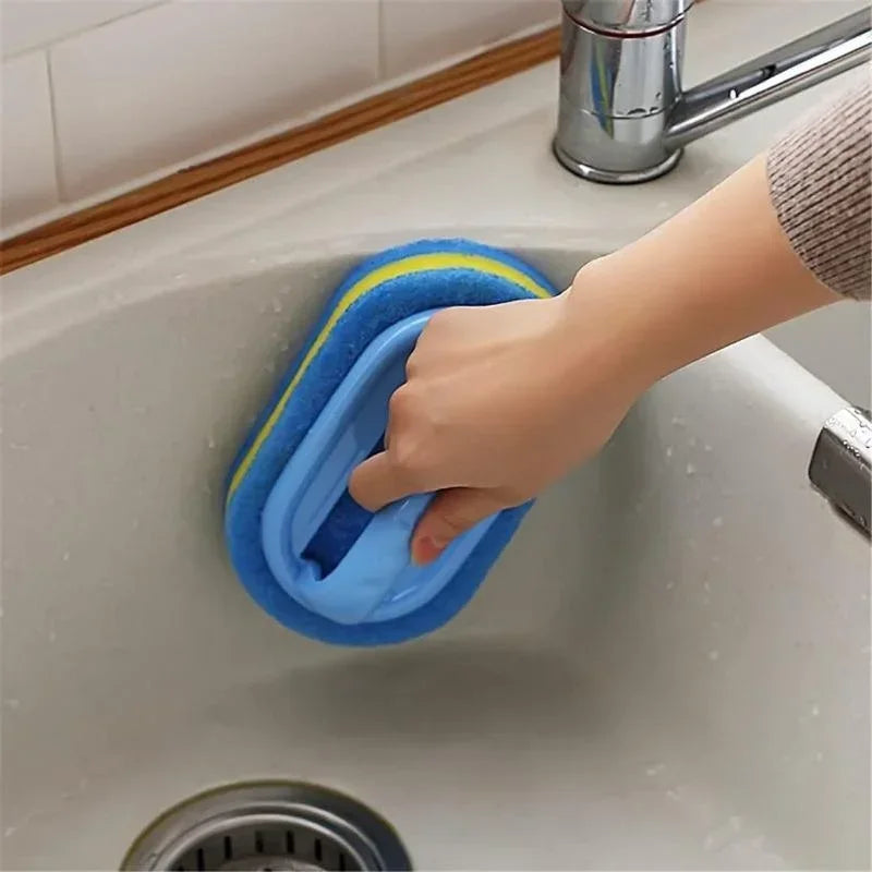 Multipurpose Sponge Cleaning Brush with Handle for Bathroom Kitchen Floors