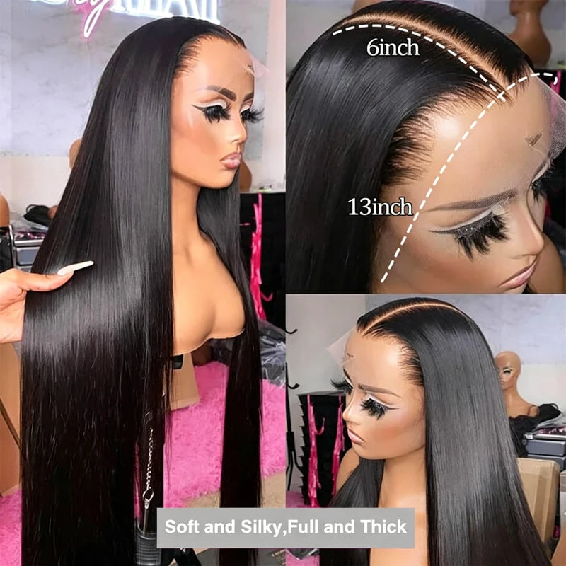 Long Human Hair Wigs 40-42 Inch HD Lace Frontal, Glueless Bone Straight for Women