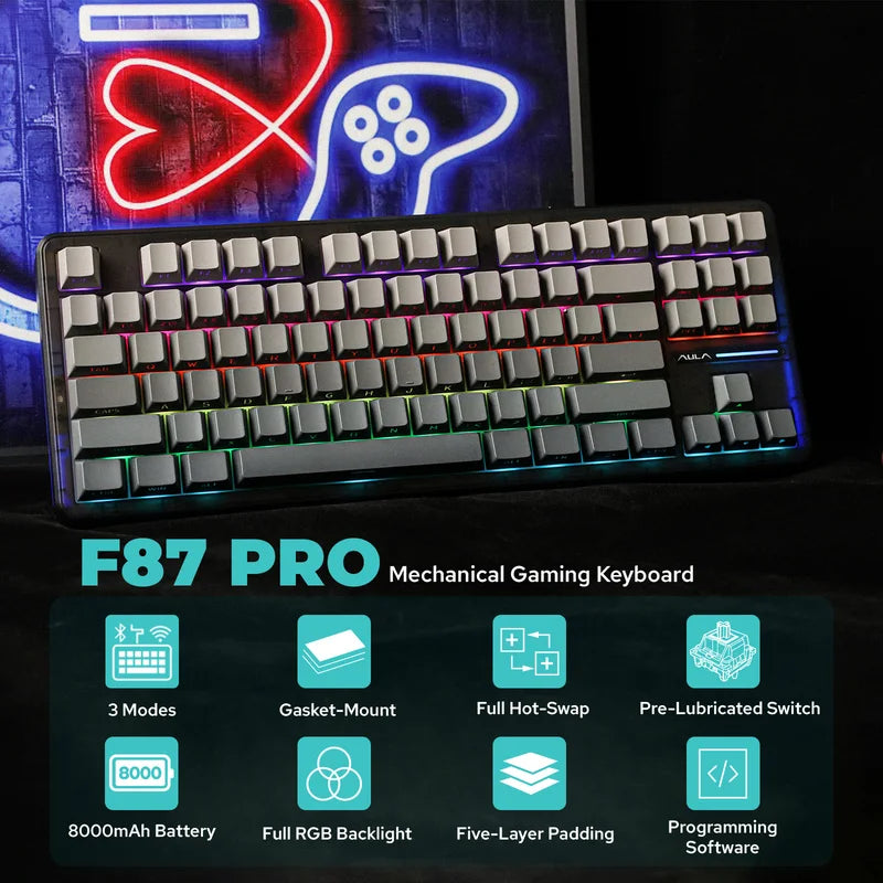 Mechanical Gaming Keyboard with Bluetooth & Wired Connectivity, Gasket Mount, 87 Keys
