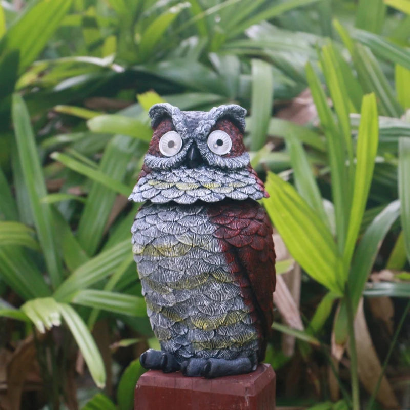 Solar Owl Garden Statue with Glowing Eyes Outdoor Decor Resin Sculpture