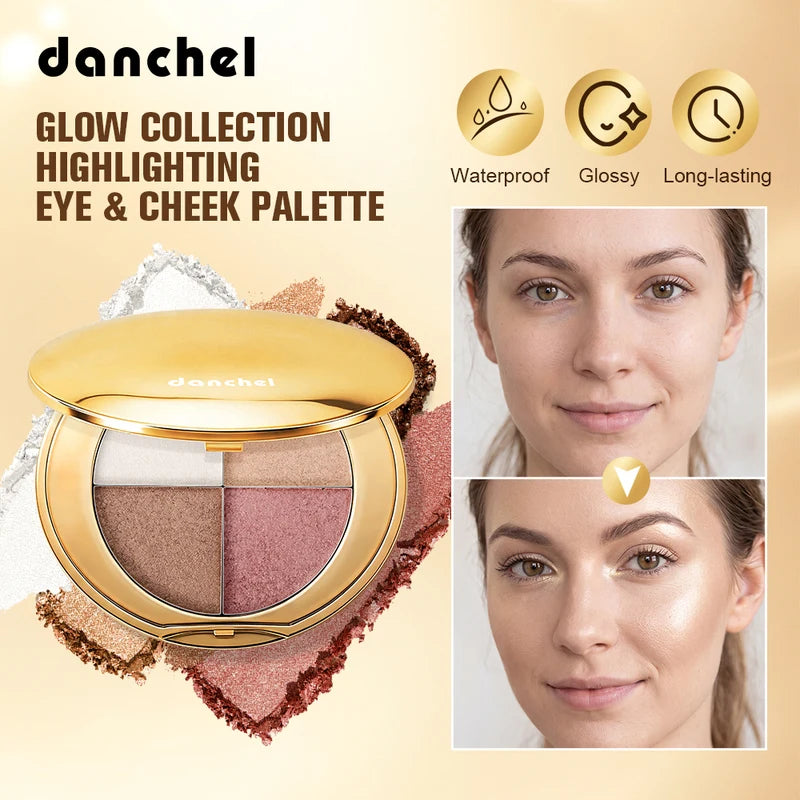 Multi-Function Eye & Cheek Highlighting Palette with 4 Shades for Contouring & Radiance