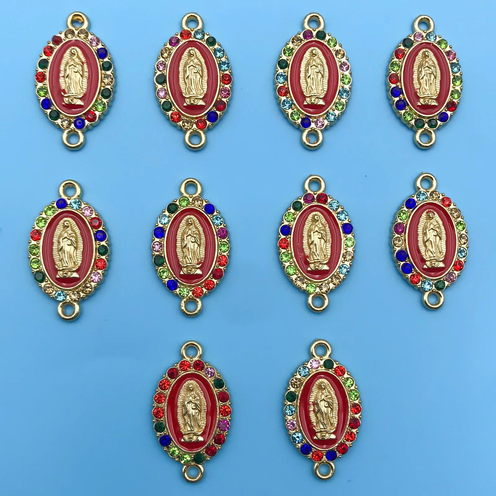 10/12Pcs Rhinestones Enamel Virgin Mary Charms for Jewelry Making Findings & Crafting
