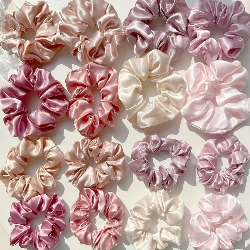 16-Piece Satin Hair Ties Set - Pink & Brown Hair Accessories for All Styles
