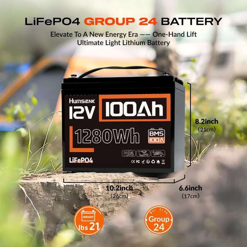 12V 100Ah LiFePO4 Lithium Battery for RV, Van, Trolling Motor, Off-Grid Power
