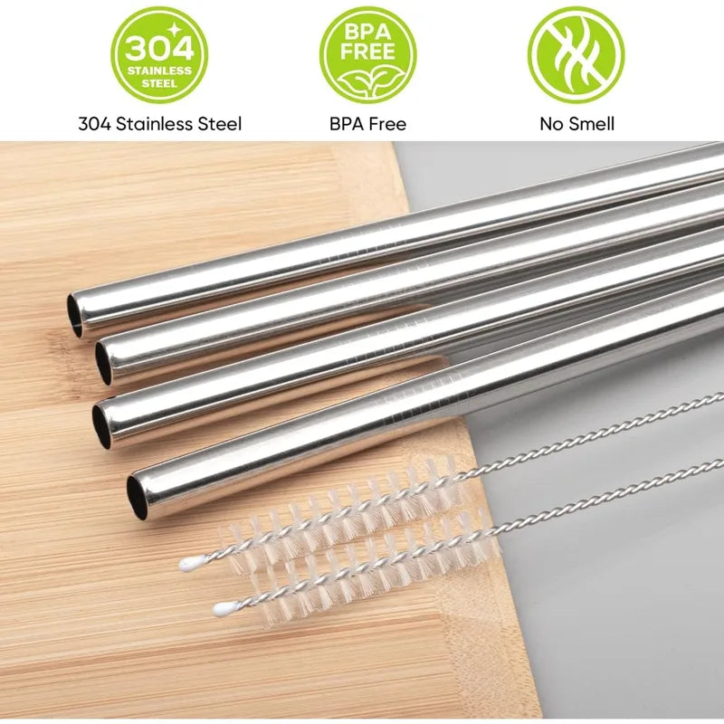 Stainless Steel Water Bottle Replacement Straws 8 Inch with Cleaning Brush - Reusable 40 oz
