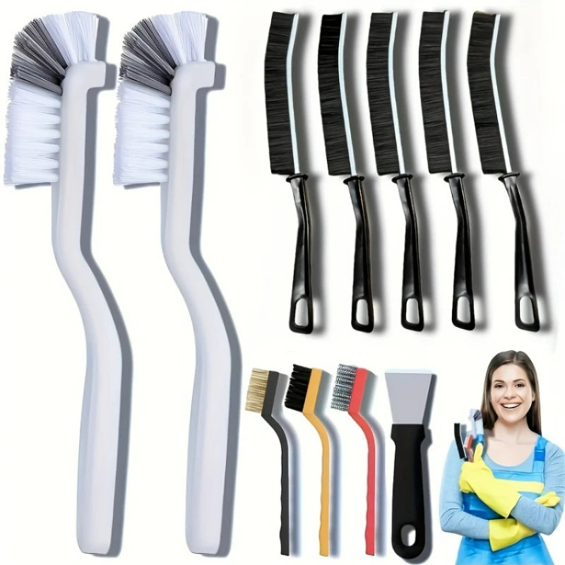 Multi-Purpose Cleaning Brush Set with Long Handles for Tight Spaces - 11 Pieces