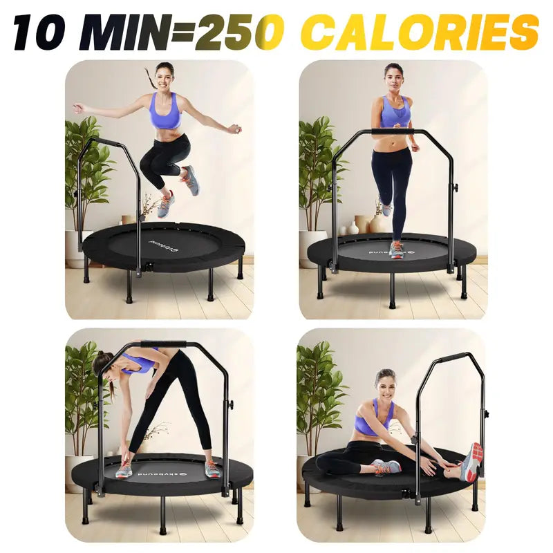 Foldable 40-Inch Fitness Rebounder Trampoline for Adults with Adjustable Handle