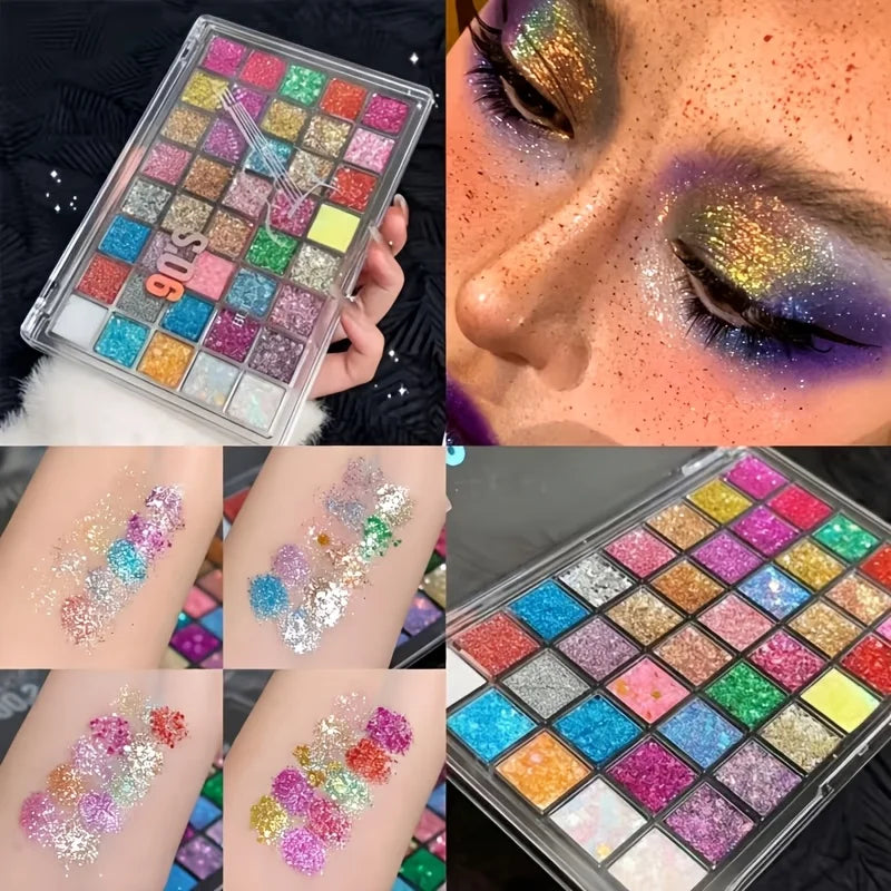 40-Color Eye Shadow Palette with Glitter & Matte Shades - Water-Resistant & Sparkling Makeup