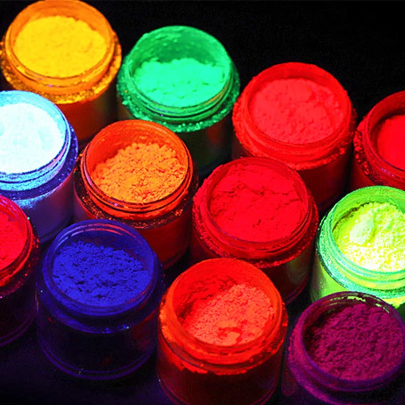 Neon Pigment Powder Set for Nail Art - Fluorescent Glitter & Chrome Dust, 12 Colors