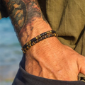 Wood Braided Leather Bracelets for Men 2-Pack Vintage Stone Jewelry Set