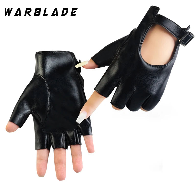 Women Halloween PU Leather Waterproof Fingerless Gloves - Punk Fashion Cycling & Dance Gloves