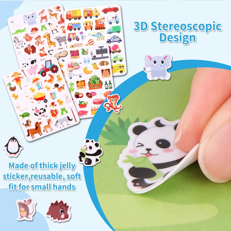 Kids' Reusable DIY Sticker Book Multi-Theme Bubble & Jelly Stickers Portable Montessori Toy Gift