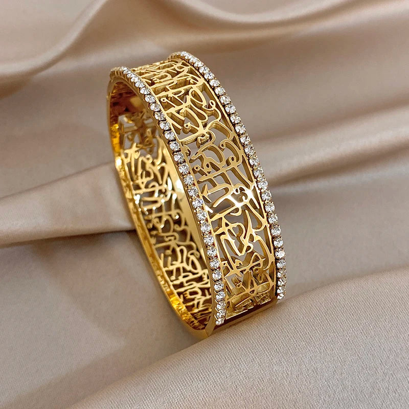 Exquisite Non-Fading Cuff Bangles for Women & Men Jewelry Set with Rhinestones