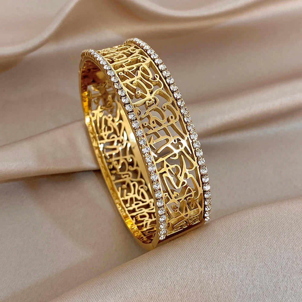 Exquisite Non-Fading Cuff Bangles for Women & Men Jewelry Set with Rhinestones