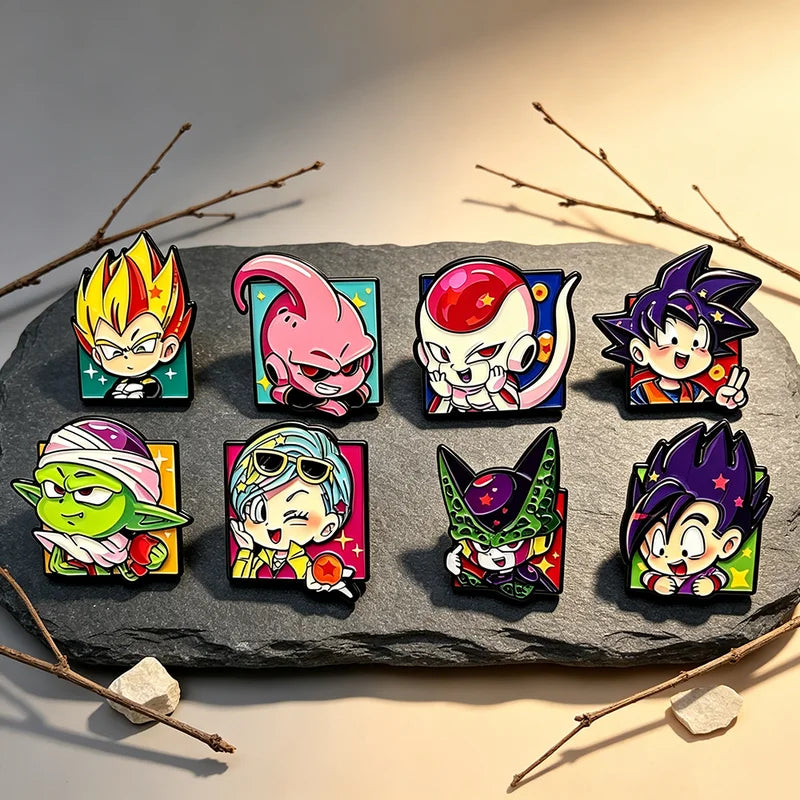 8PCS Cute Chibi Saiyan Enamel Pin Set Cartoon Anime Metal Badges for Clothing