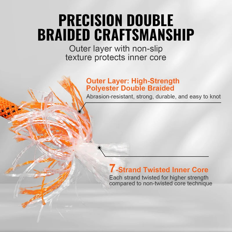 120ft Multi-Use Polyester Climbing Rope - Heavy Duty 3/8in 48-Strand Double Braided Cord