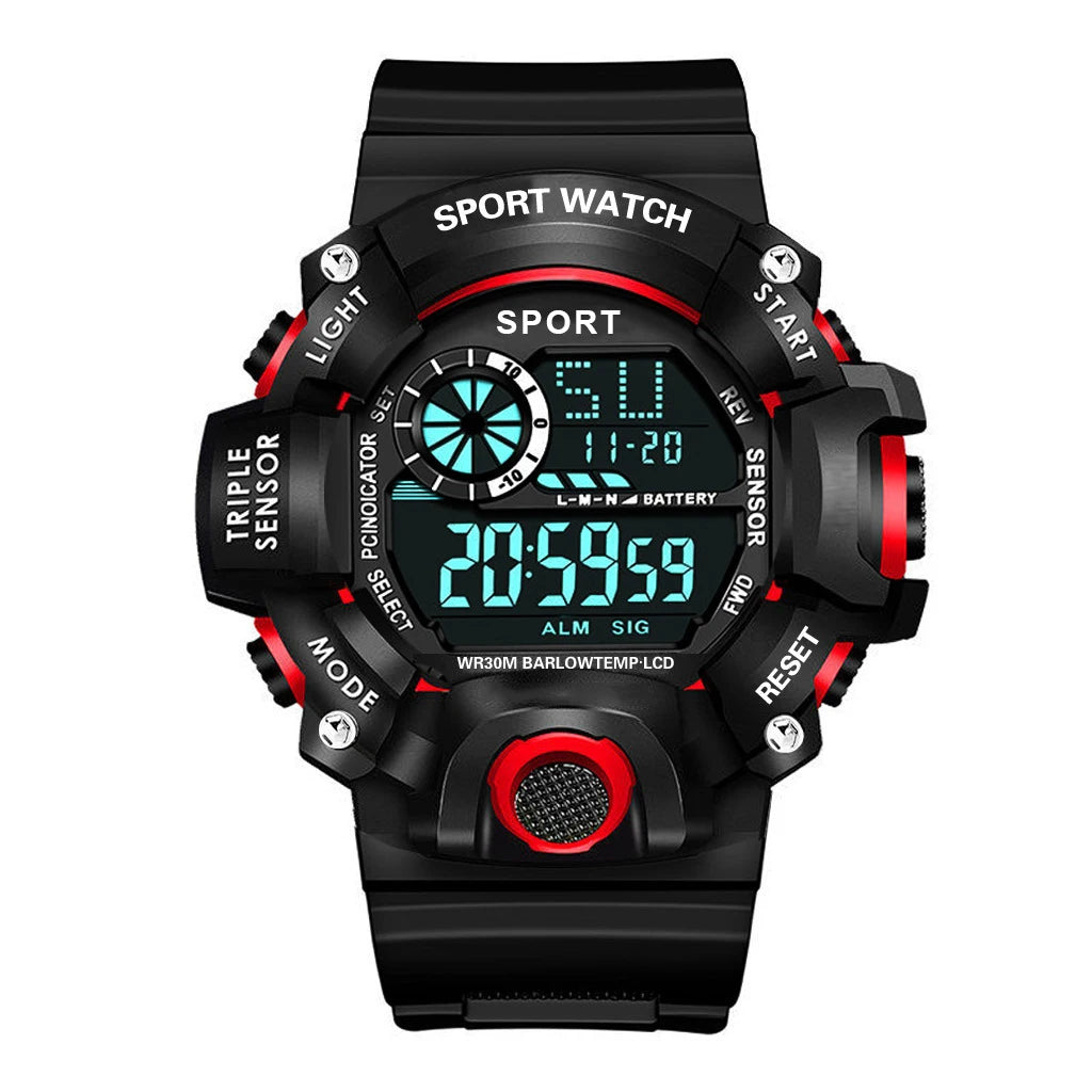 Digital Sports Waterproof Men's Wristwatch with Large Dial and Multifunctional Features