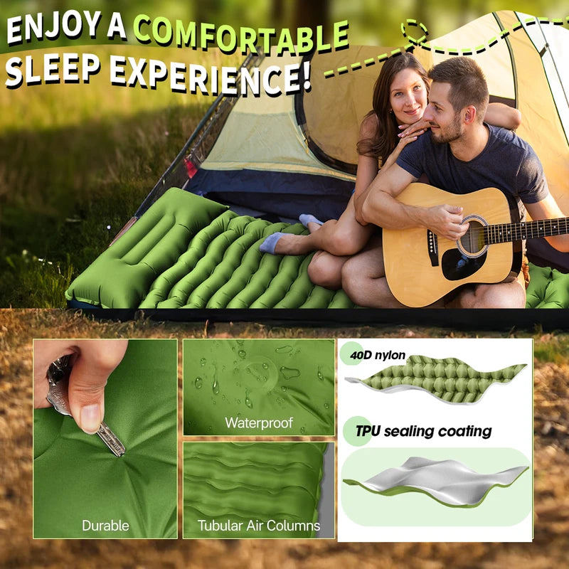 Ultralight Inflatable Camping Mattress with Built-In Pillows and Rapid Pump